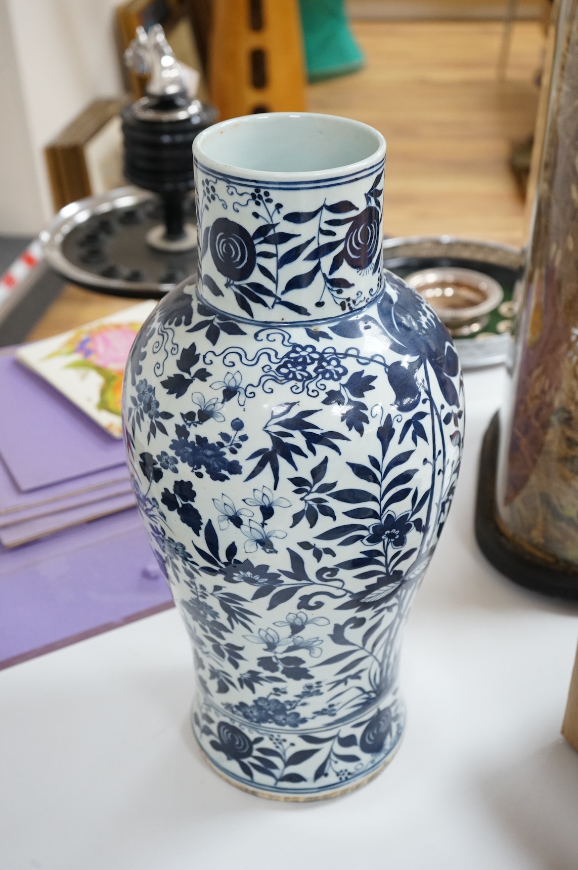 A large Chinese blue and white floral vase, 54cm high
